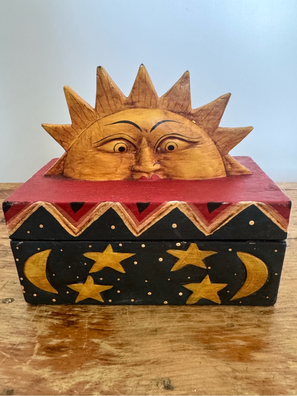 Vintage Sun, Stars and Moon Wooden Celestial Box Boho 90s Decor